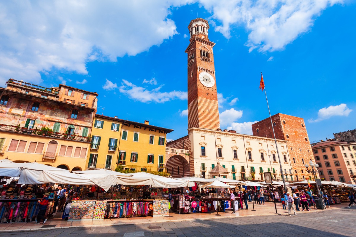 Torre dei Lamberti above the Piazza delle Erbe in Verona