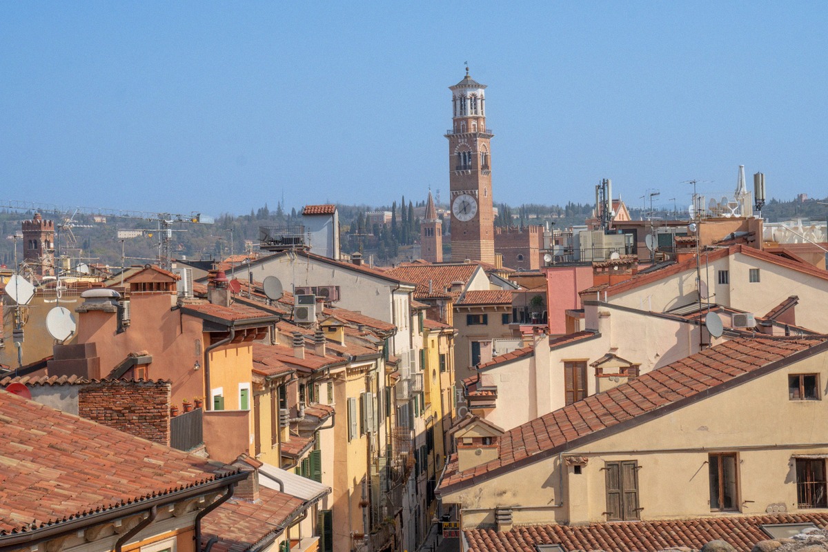 Torre dei Lamberti above the rooftops of Verona's old town